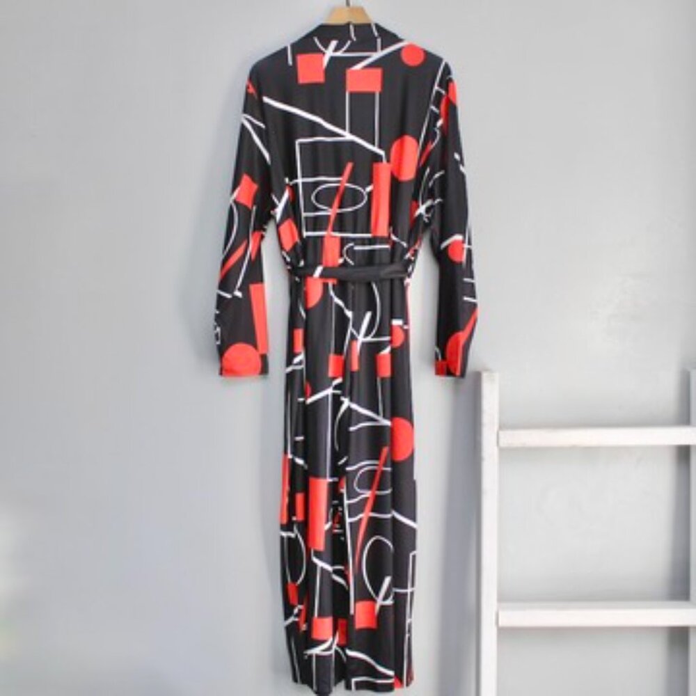 Women's Black Red Geometric Long Sleeve Splice Collared Stretch Jumpsuit 5XL NWT - Picture 3 of 6